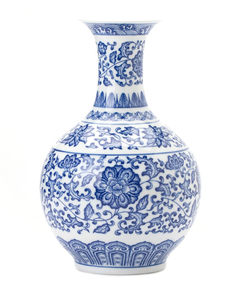 GaLouRo Blue and White Vase  Blue Vase  Chinoiserie Vase  Blue and White Ginger Jar Vase for Home Decor  Blue and White Porcelain Decor 9""H - Image 1